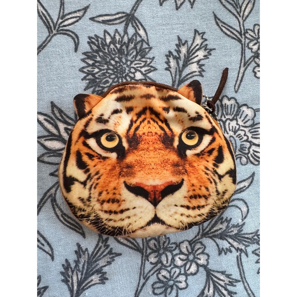 Tiger Face Coin Purse | Novelty Animal Zipper Pouch | Y2K Animal Print Accessory